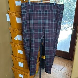 Molly & Isadora Red Black Gray Plaid Pull On Ankle Pants Size 26W